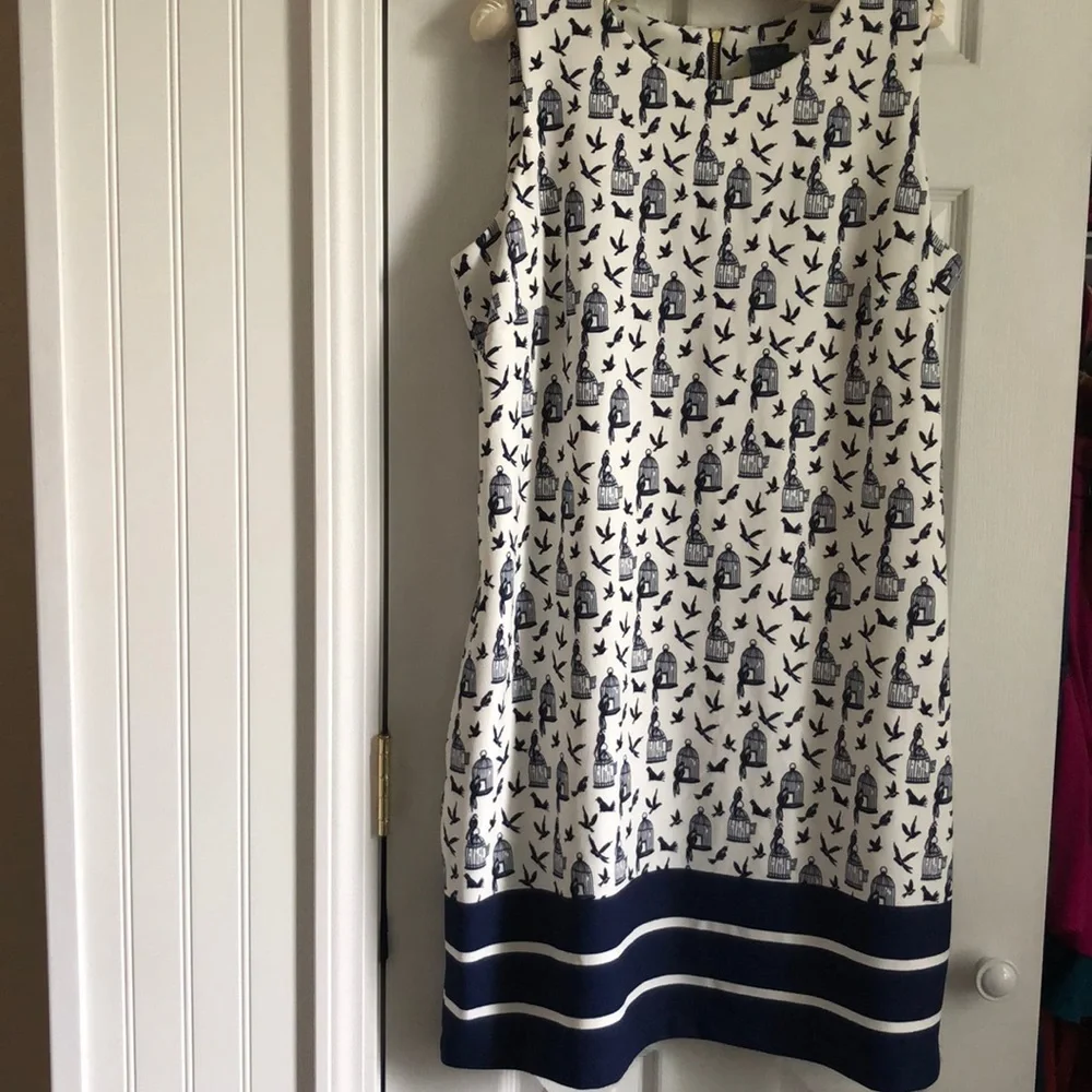 NEW! Gabby Skye Birdcage Print Shift Dress Birds Mod‎ Coastal Grandmother - Picture 2 of 13